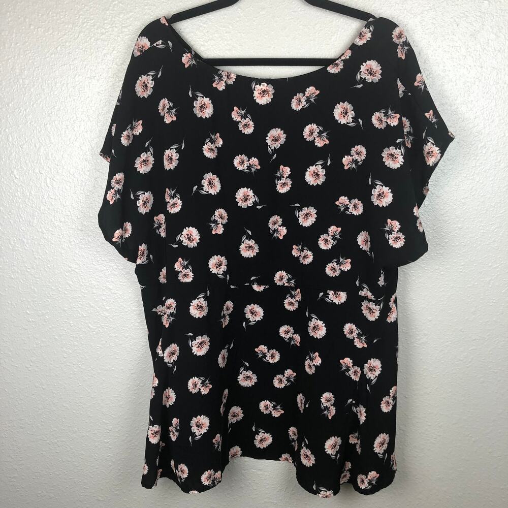 Torrid Black Floral Print Short Sleeve Bohemian Boho Classy Plus Size Blouse - Picture 6 of 8